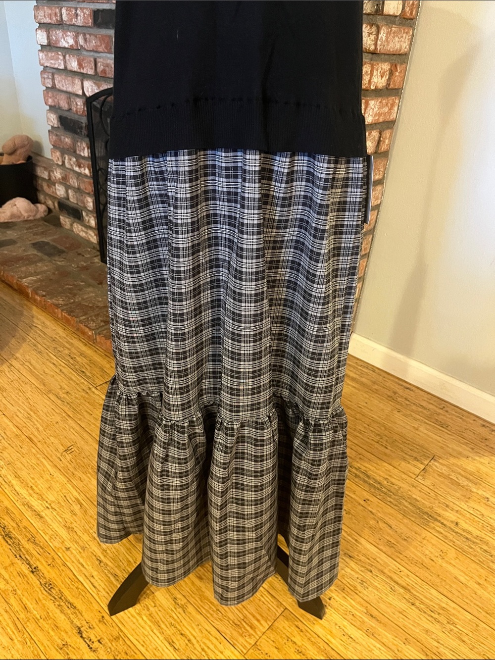 Max Studio $148 ptp 18-22 Black Maxi Dress with Gray Plaid Skirt - Picture 2 of 4